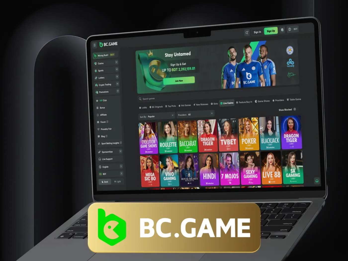 Live casino section at BC Game.