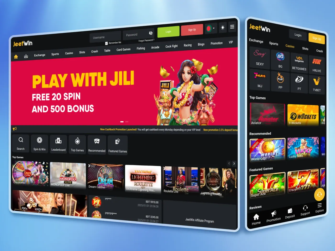 Game on at JeetWin online casino available in Bangladesh.