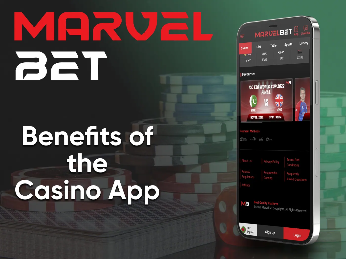 Benefits of the Marvelbet casino app.
