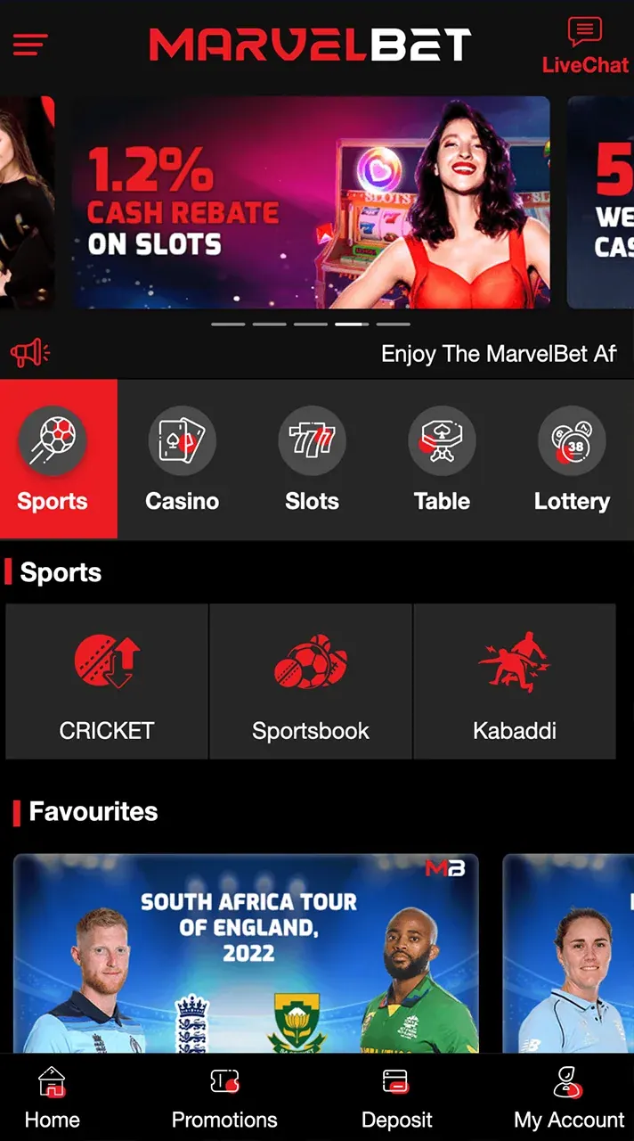 Marvelbet home page.