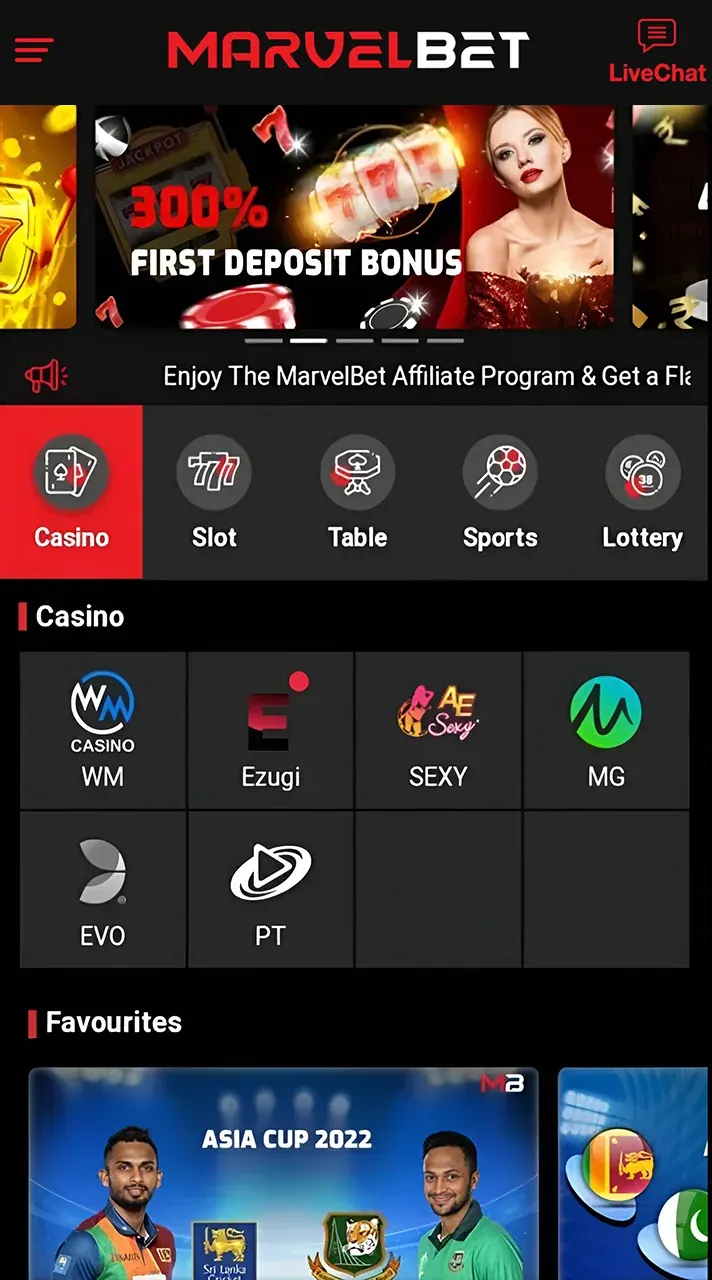 Marvelbet casino page with slots.