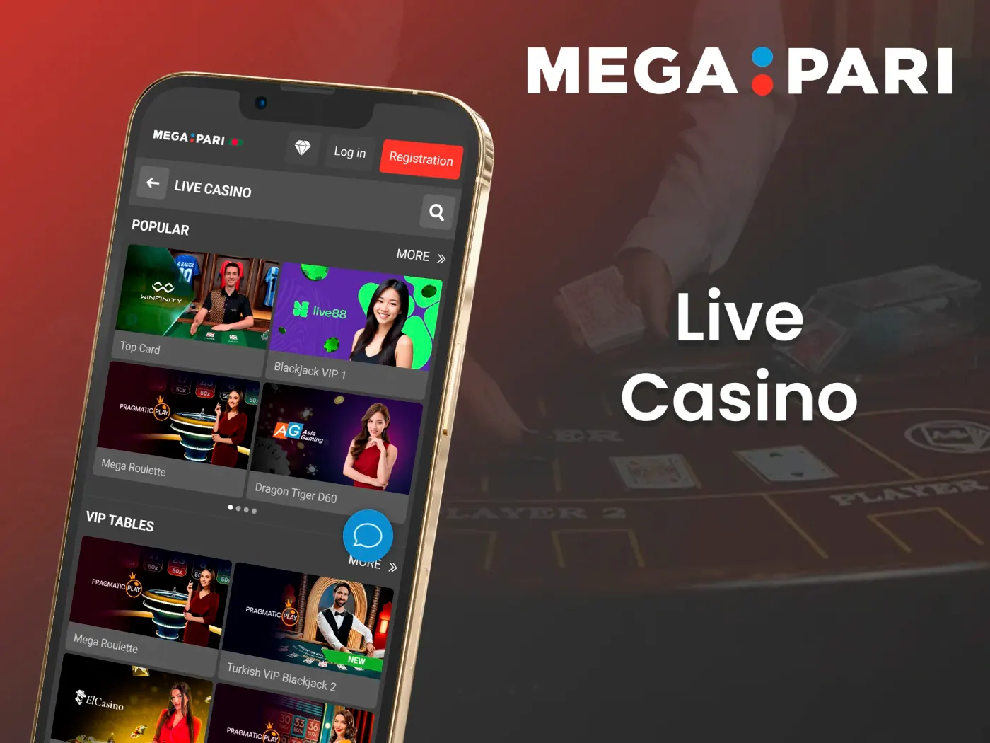 Megapari has a wide selection of live casino games with real dealers.
