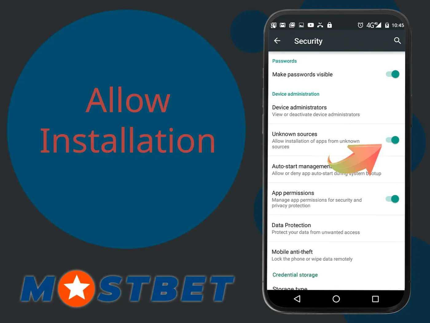 Allow installation from unknown sources to download Mostbet app.