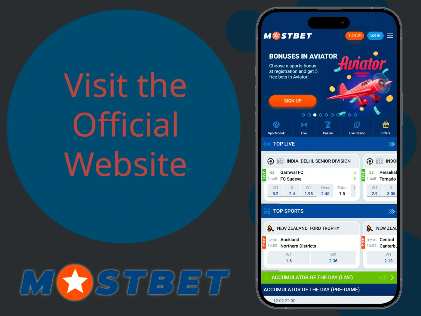 Go to the official Mostbet website.