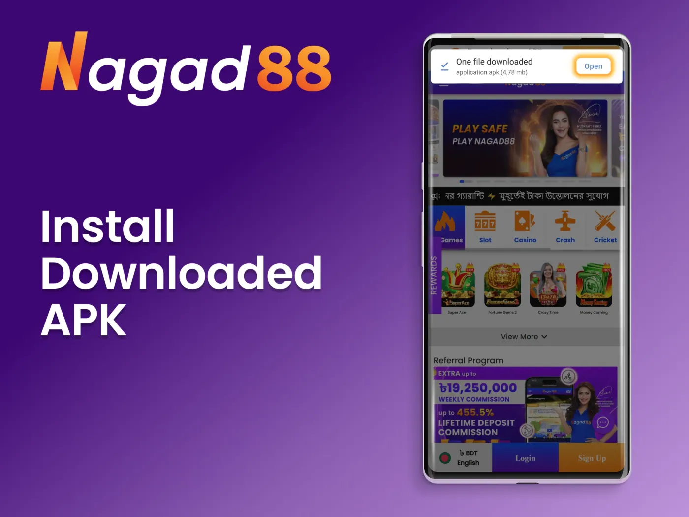 Begin the installation of the Nagad88 casino app on your device.