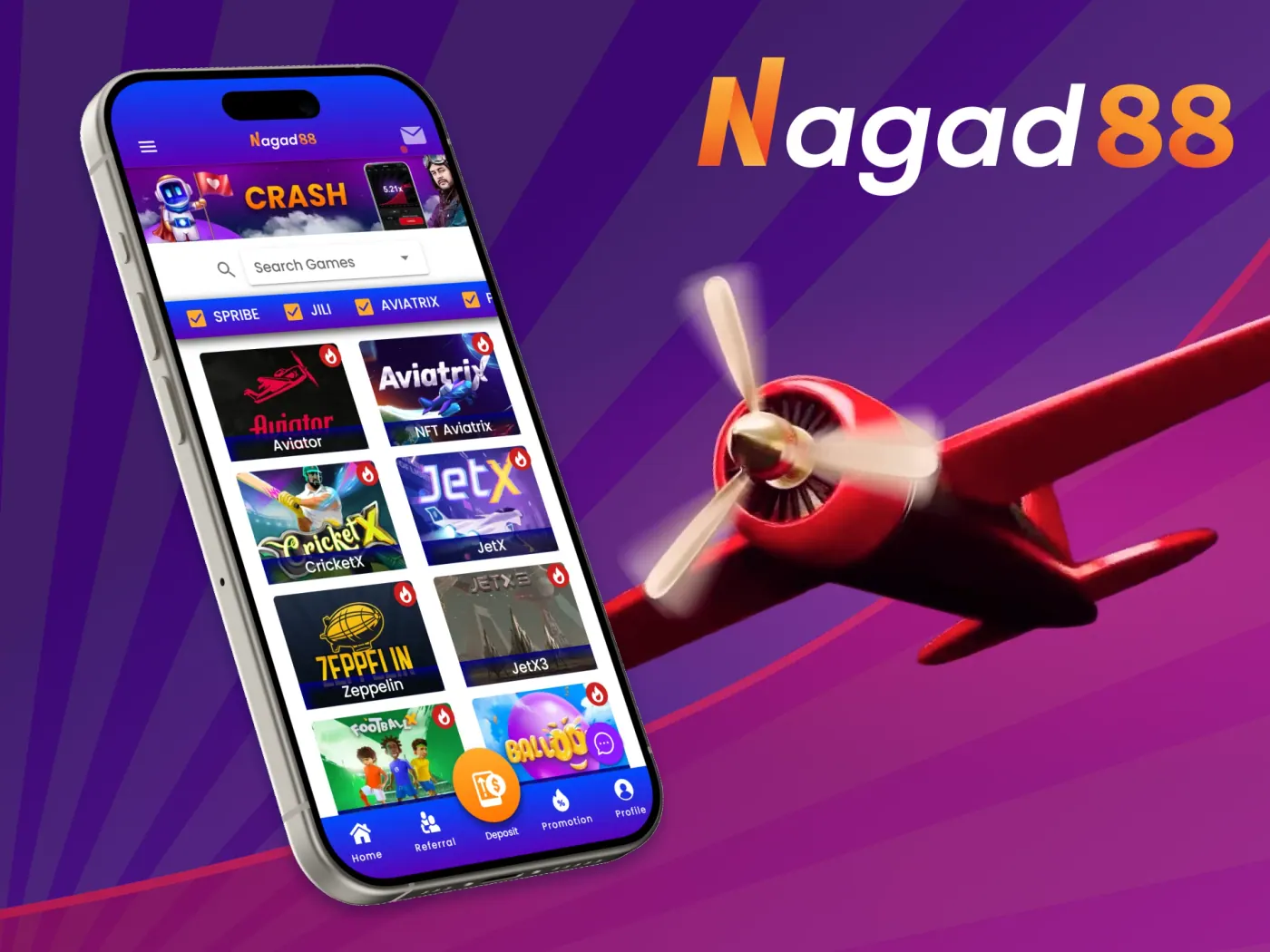 Try your luck on exciting crash games using the Nagad88 app.