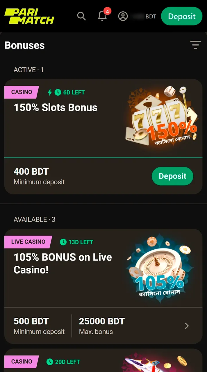Interesting bonuses for customers at Parimatch platform.