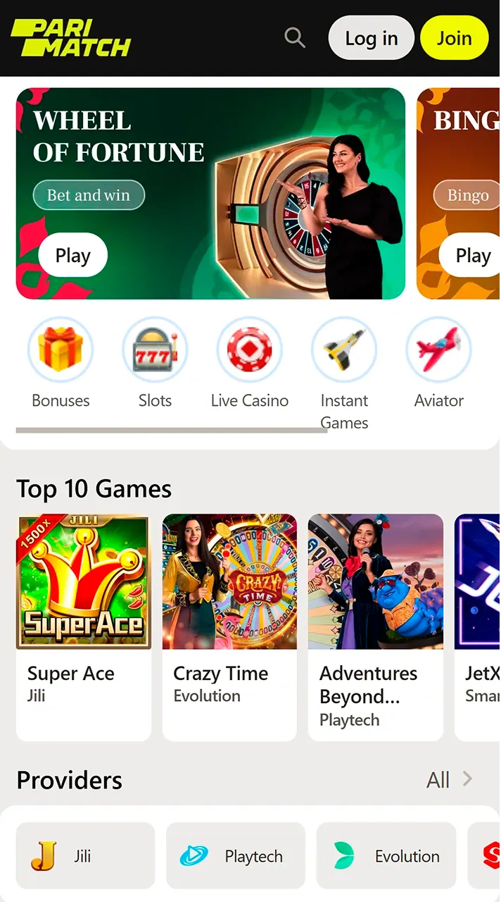 Play your favorite casino games at Parimatch.