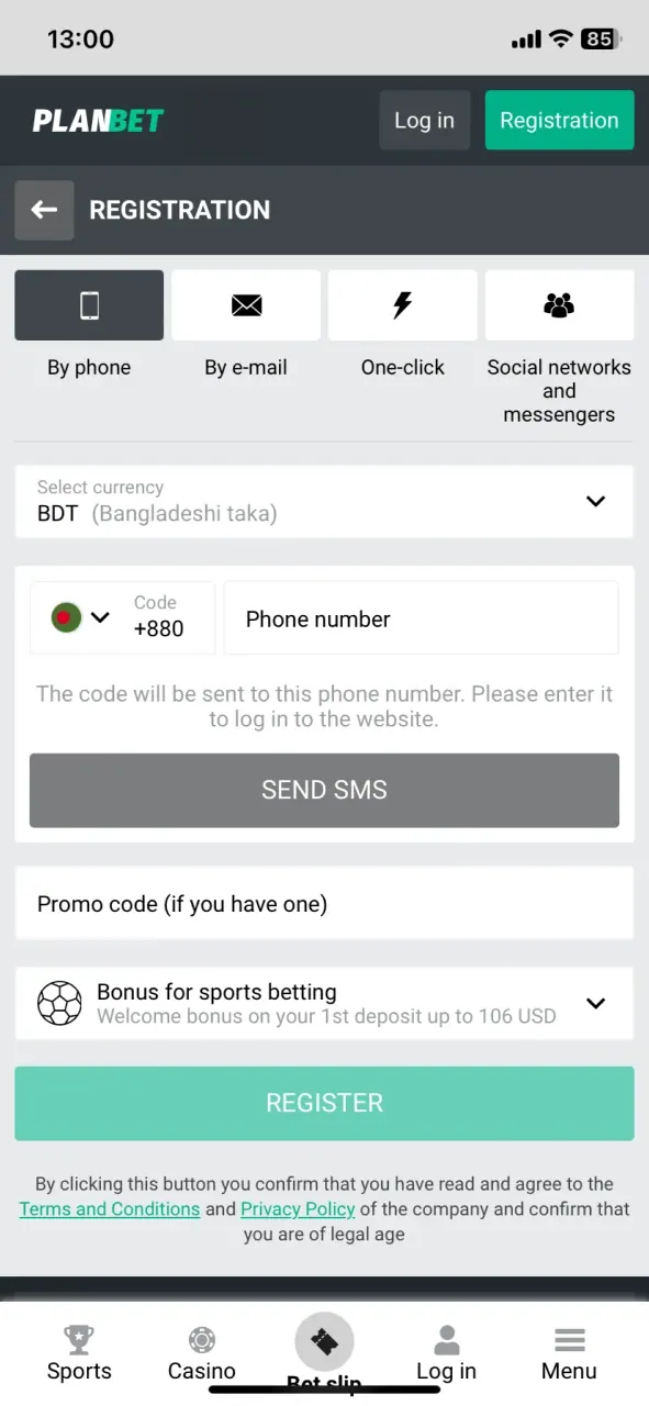 Register at Planbet to start playing casino games.