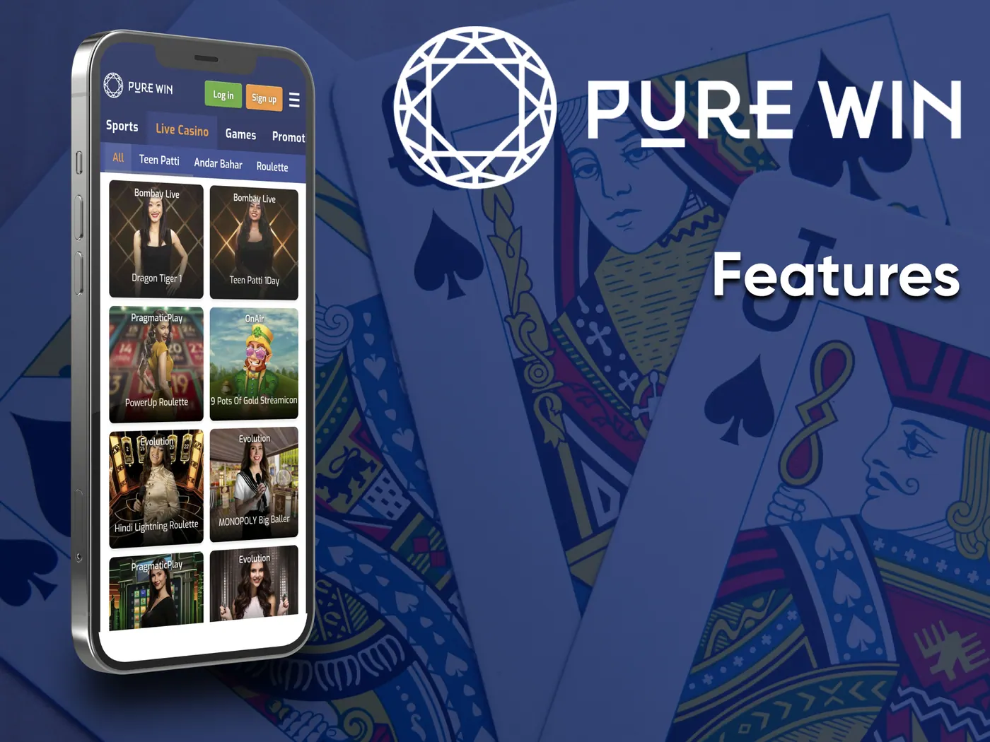 Features of the Pure Win casino app.