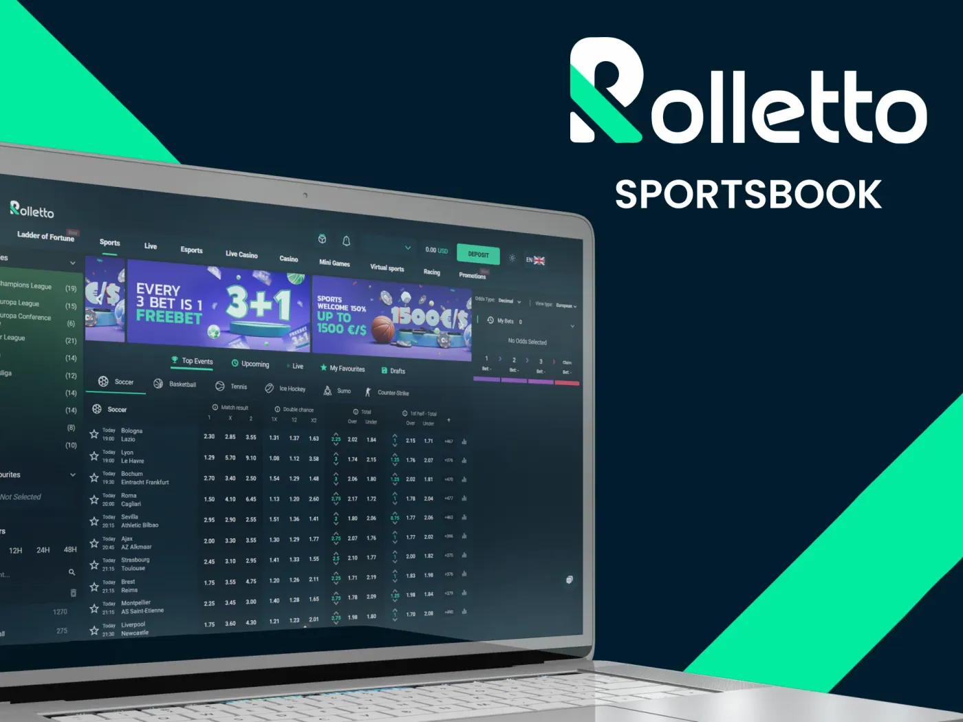 Bet on your favorite sports at Rolletto sportsbook.