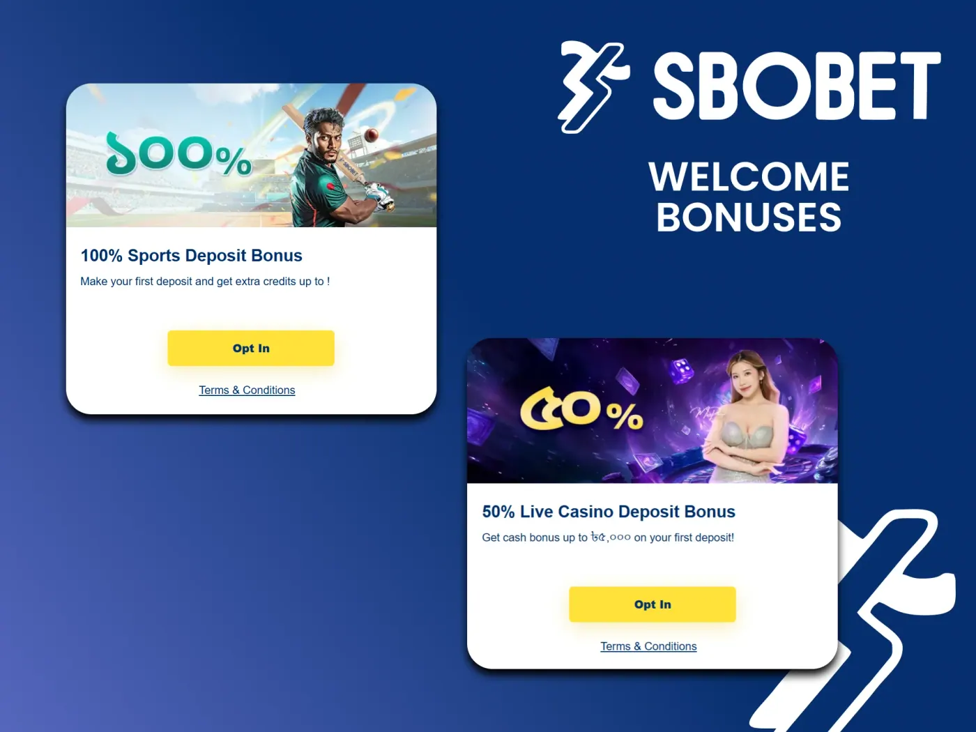 Sbobet casino welcome bonuses.