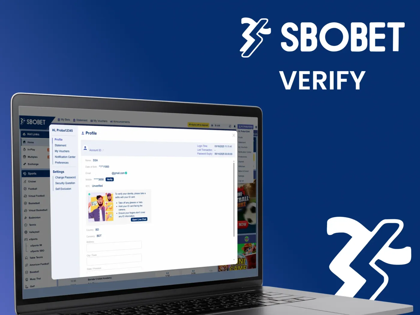 Verify your account on Sbobet.