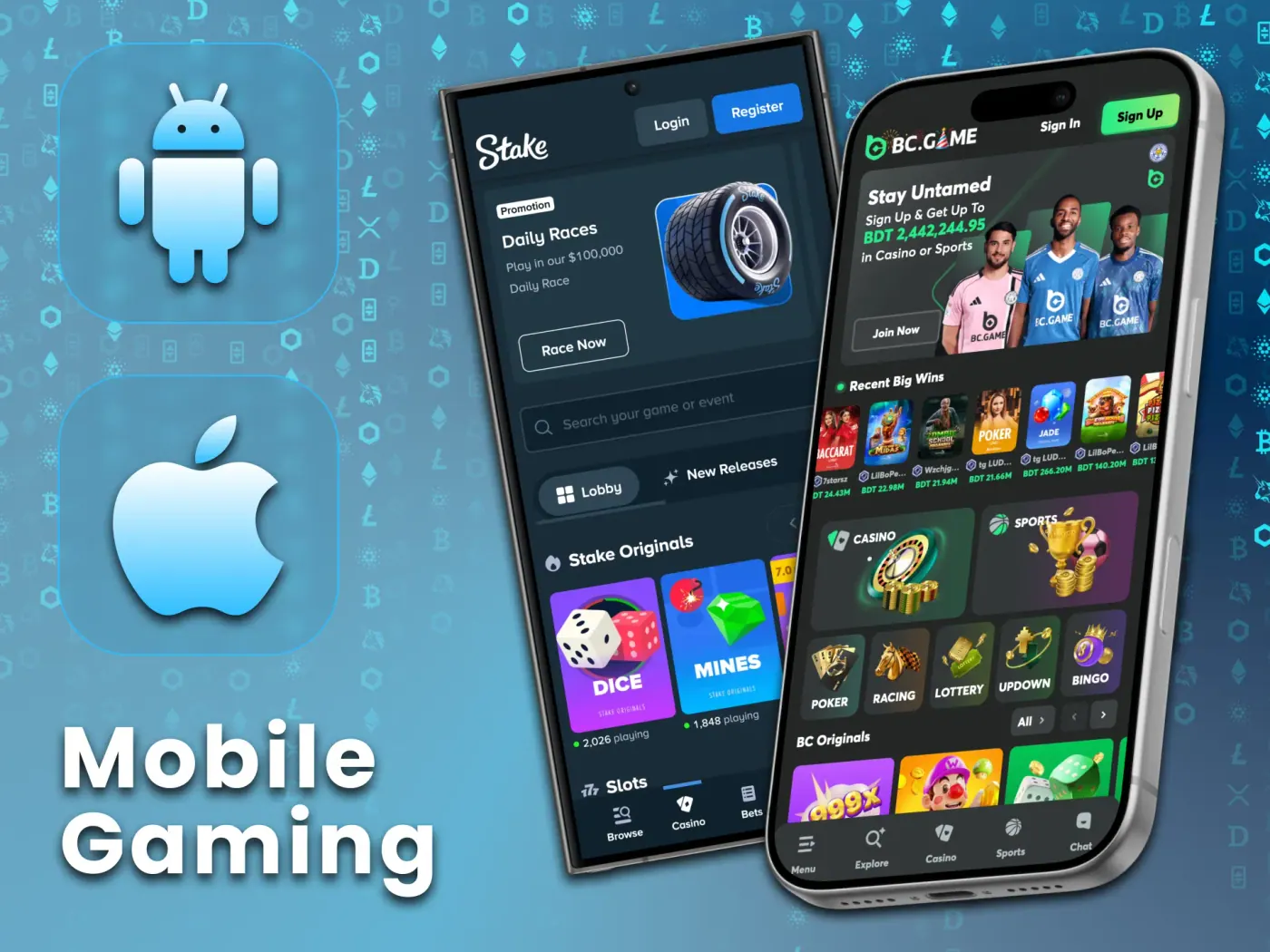 Crypto casino apps on mobile devices.