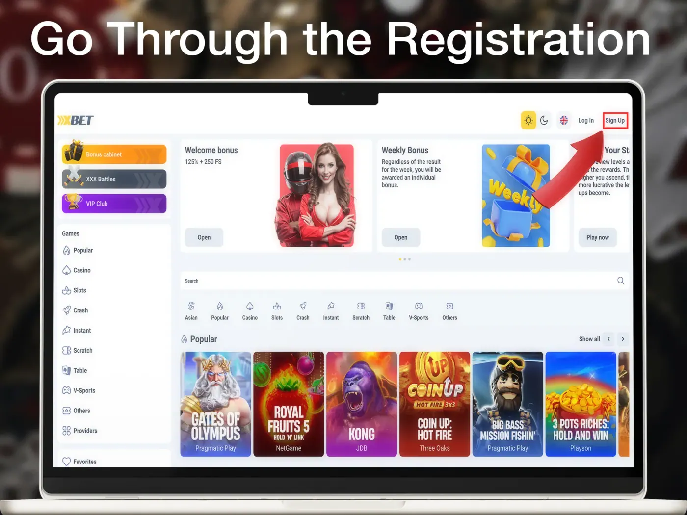 Sign up button on the Xxxbet site.