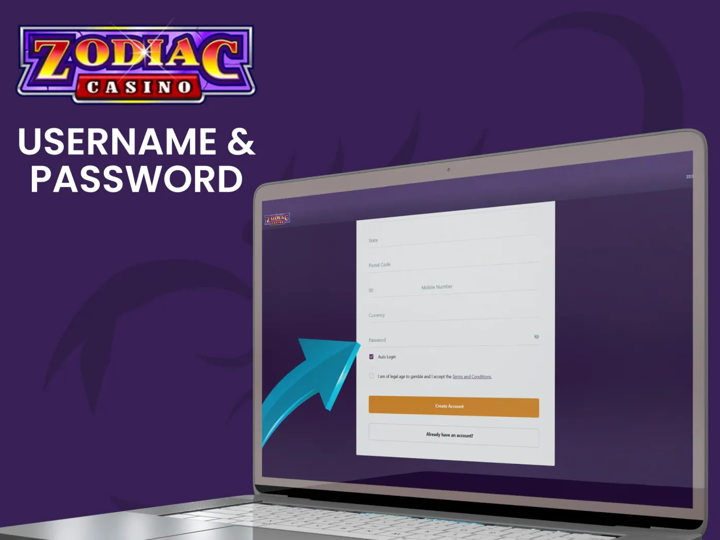 Set your username and password for secure access at Zodiac.